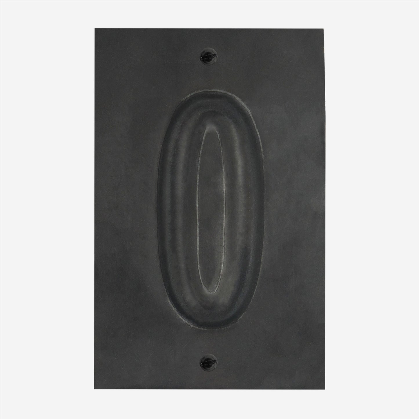 Embossed-metal-house-number-plate-charcaol-No.0-with-screws